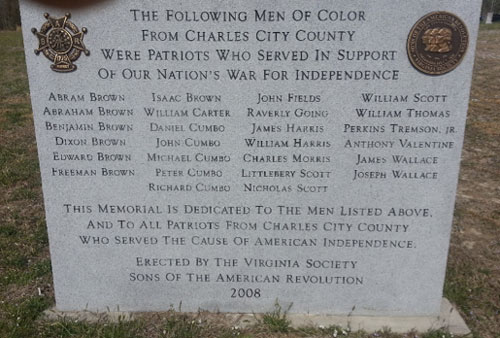 Image of memorial to Charles City Patriots found in Old Elam Cemetery