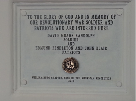 Image of plaque inside Bruton Parish